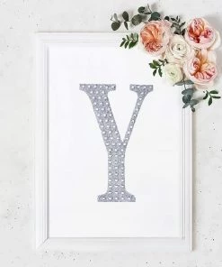 HIER_5150 8" Silver Decorative Rhinestone Alphabet Letter Stickers DIY Crafts - Y