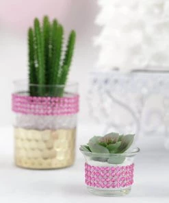 HIER_5150 Tabletop Decor 3ft Hot Pink Stick-On Rhinestone Tape, DIY Self Adhesive Diamond Gemstone Stickers