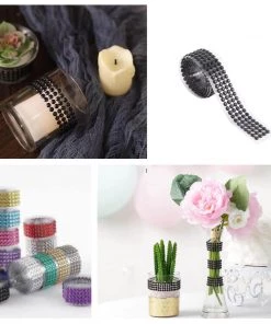 HIER_5150 3ft Black Stick-On Rhinestone Tape, DIY Self Adhesive Diamond Gemstone Stickers