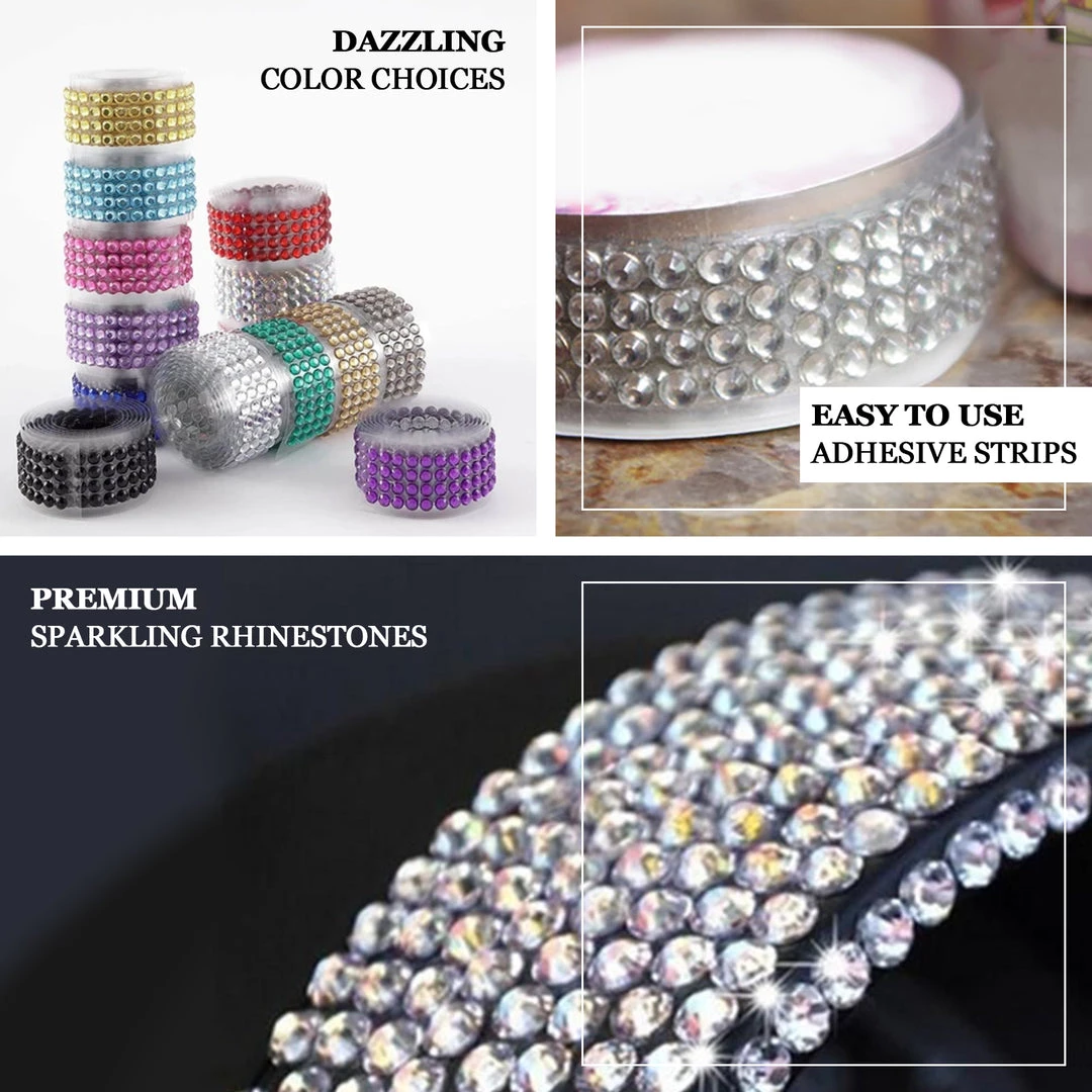 HIER_5150 3ft Silver Stick-On Rhinestone Tape, DIY Self Adhesive Diamond Gemstone Stickers Tabletop Decor 4 HIER_5150 3ft Silver Stick-On Rhinestone Tape, DIY Self Adhesive Diamond Gemstone Stickers Tabletop Decor