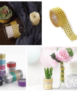 HIER_5150 3ft Gold Stick-On Rhinestone Tape, DIY Self Adhesive Diamond Gemstone Stickers