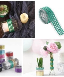 HIER_5150 3ft Green Stick-On Rhinestone Tape, DIY Self Adhesive Diamond Gemstone Stickers Tabletop Decor
