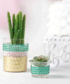 HIER_5150 3ft Green Stick-On Rhinestone Tape, DIY Self Adhesive Diamond Gemstone Stickers Tabletop Decor