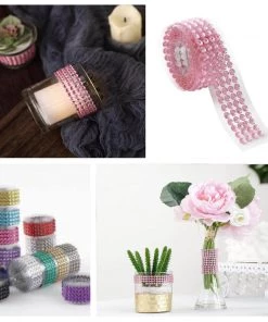 HIER_5150 3ft Pink Stick-On Rhinestone Tape, DIY Self Adhesive Diamond Gemstone Stickers