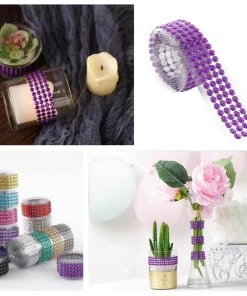 HIER_5150 3ft Purple Stick-On Rhinestone Tape, DIY Self Adhesive Diamond Gemstone Stickers