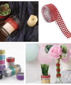 HIER_5150 3ft Red Stick-On Rhinestone Tape, DIY Self Adhesive Diamond Gemstone Stickers Tabletop Decor