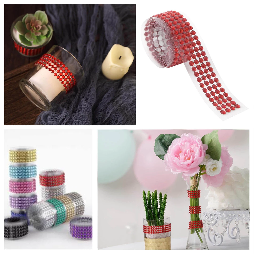 HIER_5150 3ft Red Stick-On Rhinestone Tape, DIY Self Adhesive Diamond Gemstone Stickers Tabletop Decor 1 HIER_5150 3ft Red Stick-On Rhinestone Tape, DIY Self Adhesive Diamond Gemstone Stickers Tabletop Decor
