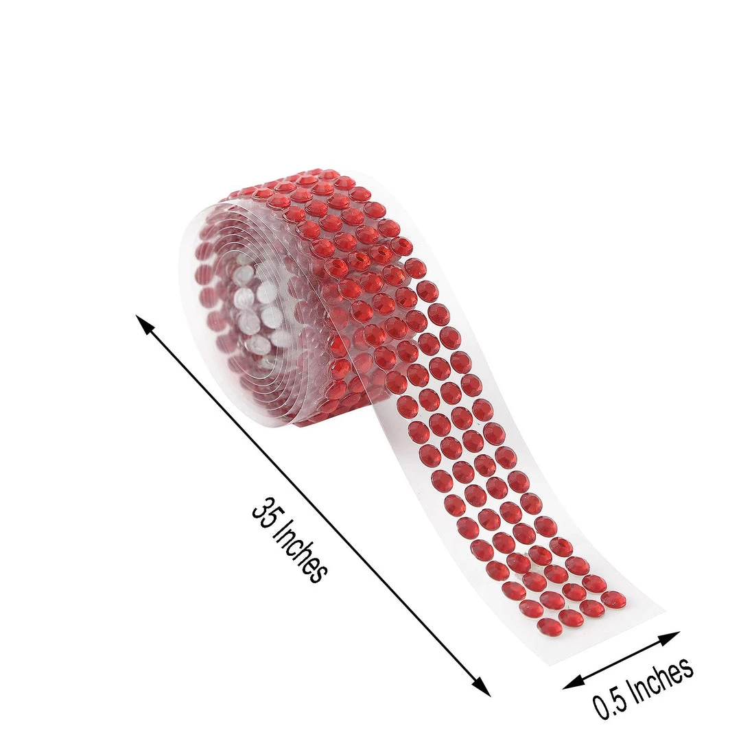 HIER_5150 3ft Red Stick-On Rhinestone Tape, DIY Self Adhesive Diamond Gemstone Stickers Tabletop Decor 3 HIER_5150 3ft Red Stick-On Rhinestone Tape, DIY Self Adhesive Diamond Gemstone Stickers Tabletop Decor