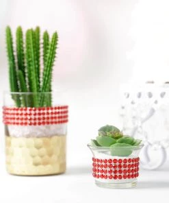 HIER_5150 3ft Red Stick-On Rhinestone Tape, DIY Self Adhesive Diamond Gemstone Stickers Tabletop Decor