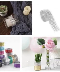 HIER_5150 3ft Silver Stick-On Rhinestone Tape, DIY Self Adhesive Diamond Gemstone Stickers Tabletop Decor