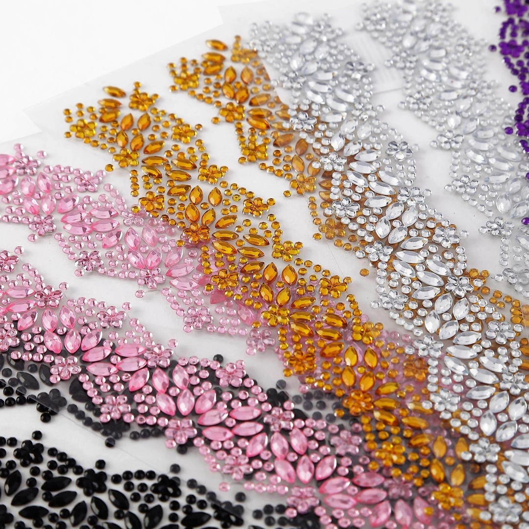 HIER_5150 2 Pack | Gold Floral Trim Rhinestone Stickers, Self Adhesive Diamond Craft Gem Stickers Tabletop Decor 9 HIER_5150 2 Pack | Gold Floral Trim Rhinestone Stickers, Self Adhesive Diamond Craft Gem Stickers Tabletop Decor