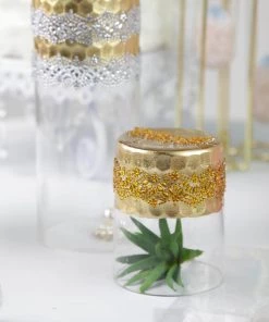 HIER_5150 2 Pack | Gold Floral Trim Rhinestone Stickers, Self Adhesive Diamond Craft Gem Stickers Tabletop Decor