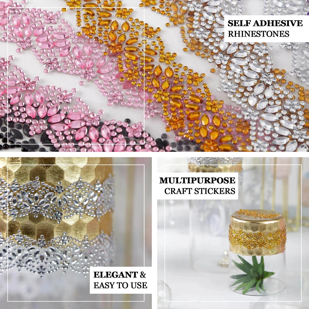 HIER_5150 2 Pack | Gold Floral Trim Rhinestone Stickers, Self Adhesive Diamond Craft Gem Stickers Tabletop Decor 4 HIER_5150 2 Pack | Gold Floral Trim Rhinestone Stickers, Self Adhesive Diamond Craft Gem Stickers Tabletop Decor