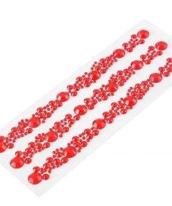 HIER_5150 3 Pack | Red Heptagon Self Adhesive Rhinestone Gem Craft Stickers