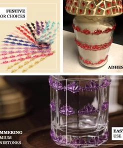 HIER_5150 3 Pack | Stick-On Diamond Rhinestone Gems, Gold Self Adhesive Crown DIY Craft Stickers Chargers & Centerpieces