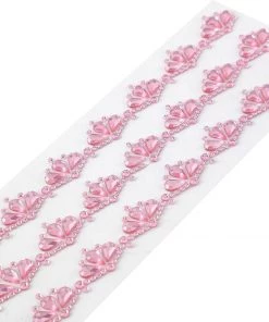 HIER_5150 3 Pack | Stick-On Diamond Rhinestone Gems, Pink Self Adhesive Crown DIY Craft Stickers