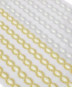 HIER_5150 5 Strips | Stick On Rhinestone Gems | Oval Self Adhesive Diamond Rhinestone Stickers | Gold Tabletop Decor