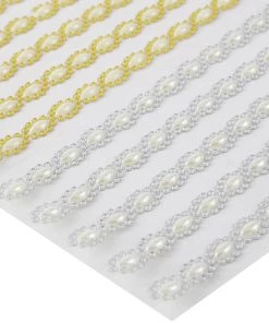 HIER_5150 5 Strips | Stick On Rhinestone Gems | Oval Self Adhesive Diamond Rhinestone Stickers | Gold Tabletop Decor