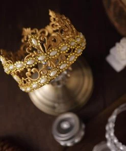 HIER_5150 5 Strips | Stick On Rhinestone Gems | Oval Self Adhesive Diamond Rhinestone Stickers | Gold Tabletop Decor