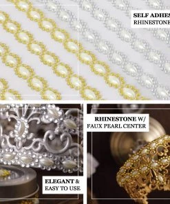 HIER_5150 5 Strips | Stick On Rhinestone Gems | Oval Self Adhesive Diamond Rhinestone Stickers | Gold Tabletop Decor