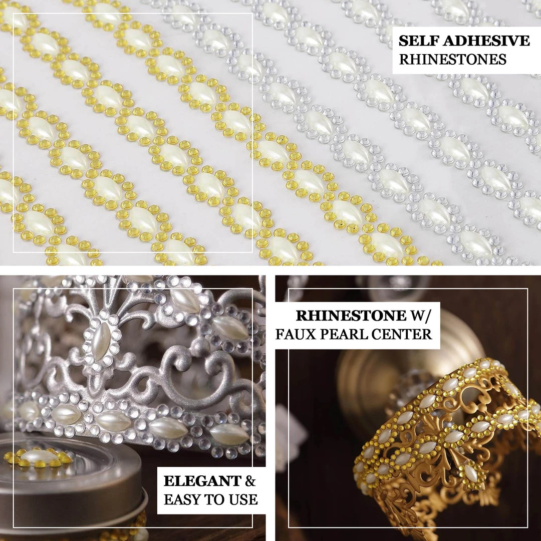 HIER_5150 Tabletop Decor 5 Strips | Stick On Rhinestone Gems | Oval Self Adhesive Diamond Rhinestone Stickers | Silver 4 HIER_5150 Tabletop Decor 5 Strips | Stick On Rhinestone Gems | Oval Self Adhesive Diamond Rhinestone Stickers | Silver