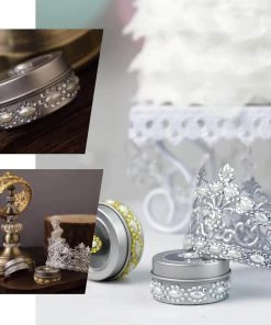 HIER_5150 5 Strips | Stick On Rhinestone Gems | Oval Self Adhesive Diamond Rhinestone Stickers | Gold Tabletop Decor