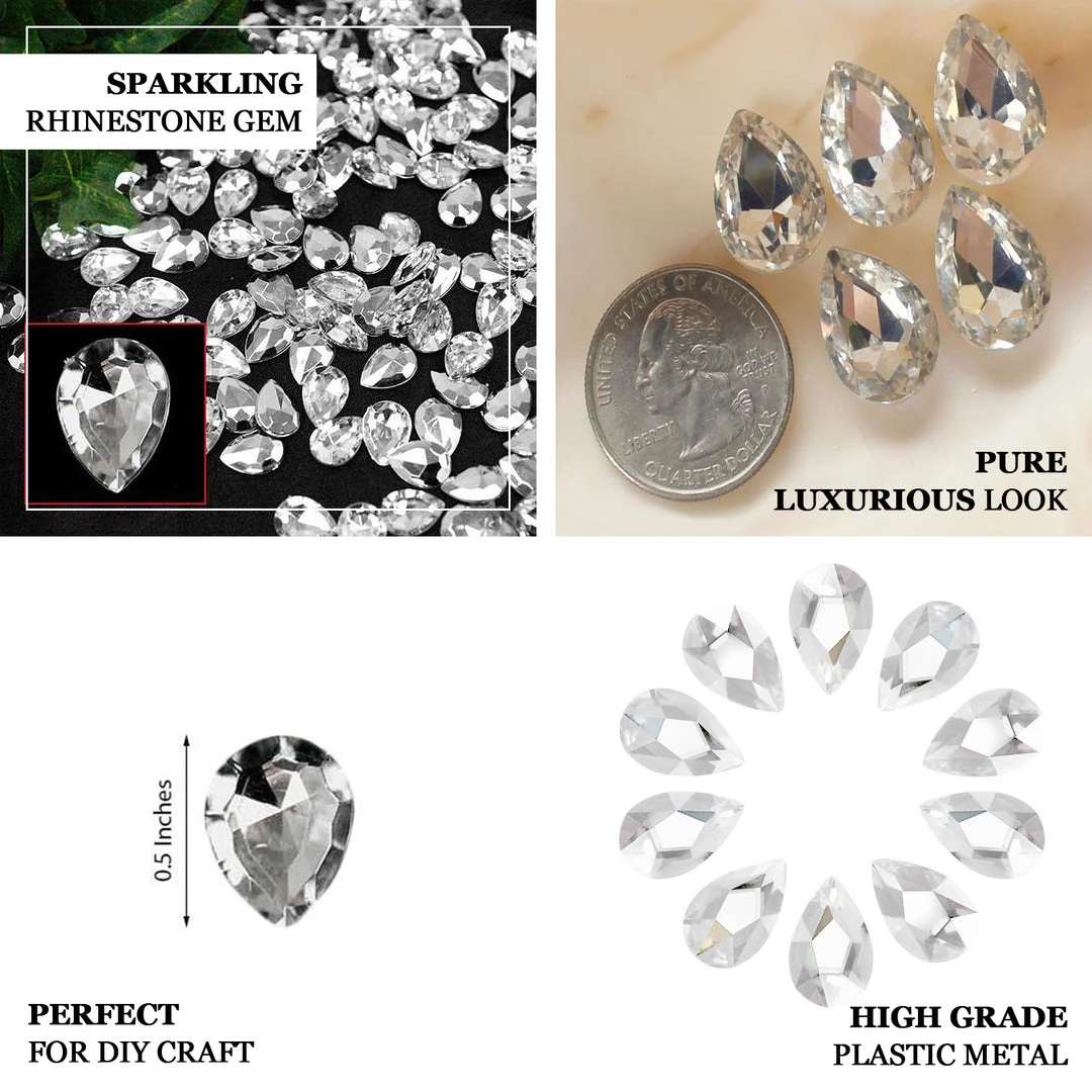 HIER_5150 Chargers & Centerpieces 470 Pcs | Clear Teardrop Diamond Rhinestones, DIY Craft Jewels Decor 4 HIER_5150 Chargers & Centerpieces 470 Pcs | Clear Teardrop Diamond Rhinestones, DIY Craft Jewels Decor