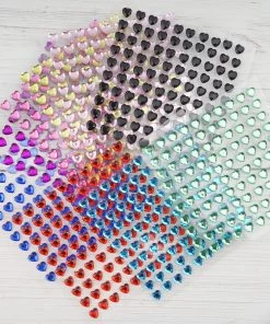 HIER_5150 Chargers & Centerpieces 600 Pcs | Black Heart Shape Stick-On Diamond Rhinestone Stickers, DIY Self Adhesive Gemstone Jewel Stickers