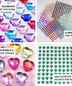 HIER_5150 Chargers & Centerpieces 600 Pcs | Black Heart Shape Stick-On Diamond Rhinestone Stickers, DIY Self Adhesive Gemstone Jewel Stickers