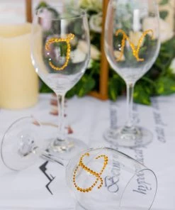 HIER_5150 12 Pack | 1.5" Gold Rhinestone Monogram Letter Jewel Sticker Self Adhesive DIY Diamond Decor - M