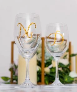 HIER_5150 Tabletop Decor 12 Pack | 1.5" Gold Rhinestone Monogram Letter Jewel Sticker Self Adhesive DIY Diamond Decor - R 14 HIER_5150 Tabletop Decor 12 Pack | 1.5