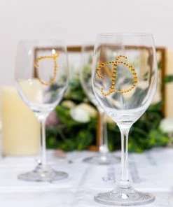 HIER_5150 Tabletop Decor 12 Pack | 1.5" Gold Rhinestone Monogram Letter Jewel Sticker Self Adhesive DIY Diamond Decor - T 16 HIER_5150 Tabletop Decor 12 Pack | 1.5