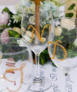 HIER_5150 Tabletop Decor 12 Pack | 1.5" Gold Rhinestone Monogram Letter Jewel Sticker Self Adhesive DIY Diamond Decor - T