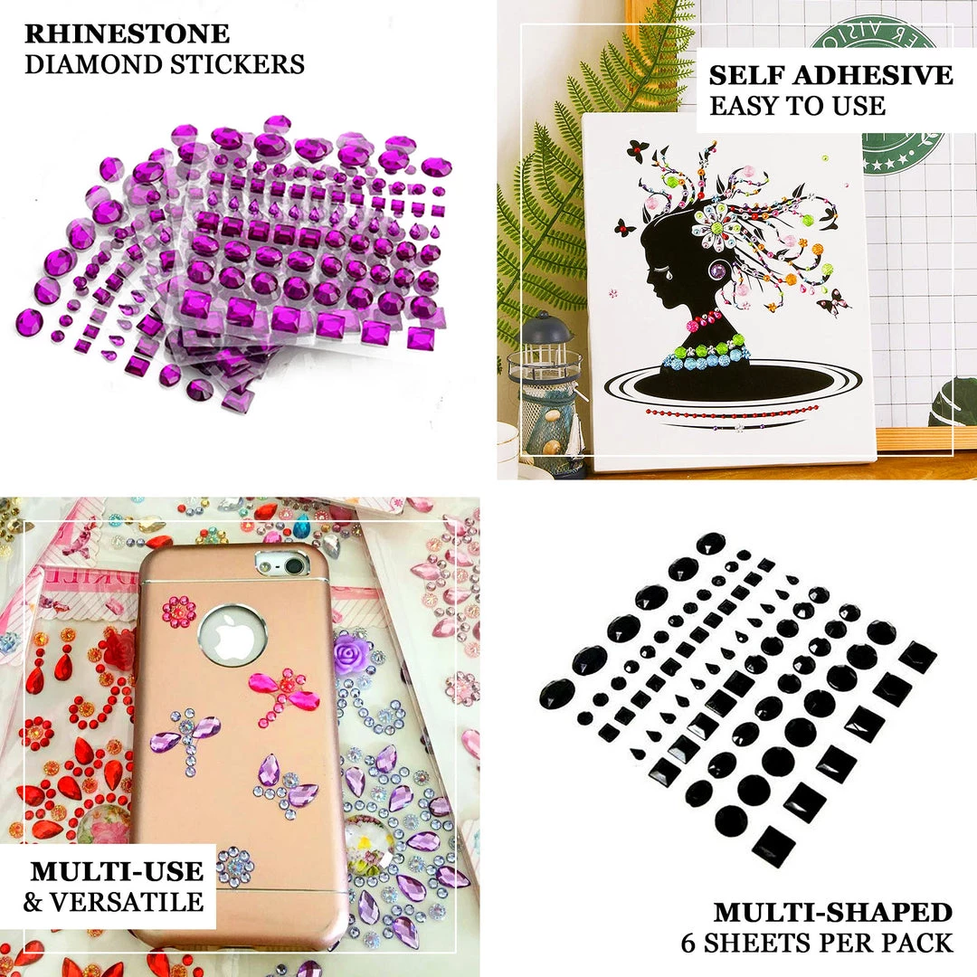 HIER_5150 510 Pcs | Multi Shaped Fuchsia Diamond Rhinestone Jeweled Stickers, DIY Craft Gems Decor 4 HIER_5150 510 Pcs | Multi Shaped Fuchsia Diamond Rhinestone Jeweled Stickers, DIY Craft Gems Decor