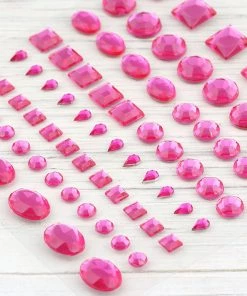 HIER_5150 510 Pcs | Multi Shaped Fuchsia Diamond Rhinestone Jeweled Stickers, DIY Craft Gems Decor