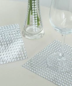 HIER_5150 Chargers & Centerpieces 21”x11” Silver Adhesive Rhinestone Diamond Sticker Wrap Sheets, DIY Craft Gem Stickers