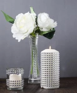 HIER_5150 Chargers & Centerpieces 21”x11” Silver Adhesive Rhinestone Diamond Sticker Wrap Sheets, DIY Craft Gem Stickers