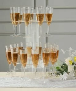 HIER_3600 3-Tier Round Clear 21" Acrylic Champagne Glasses Flutes Display Stand, Wine Glass Rack Tower - Holds 23 Stemware + 1 Bottle Gender Neutral Baby Shower Themes