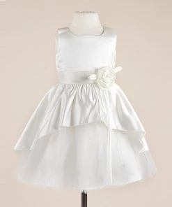 HIER_3500 Rosy Taffeta Flower Girl Junior Flower Girl Dress WHITE Party Dress Special Occasion Dress Big Clearance Sale