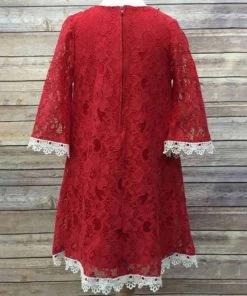 HIER_3500 Flower Girl Dress Floral Lace Dress With A Pearl Necklace Red Party Dress Special Occasion Dress