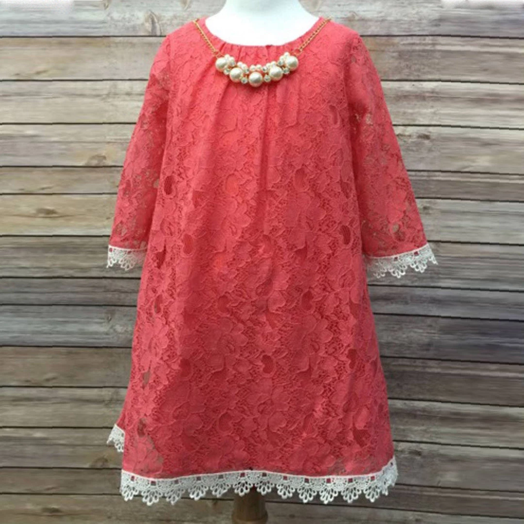HIER_3500 Big Clearance Sale Flower Girl Dress Floral Lace Dress With A Pearl Necklace Coral Party Dress Special Occasion Dress 3 HIER_3500 Big Clearance Sale Flower Girl Dress Floral Lace Dress With A Pearl Necklace Coral Party Dress Special Occasion Dress