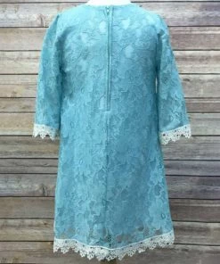 HIER_3500 Big Clearance Sale Flower Girl Dress Floral Lace Dress With A Pearl Necklace Turquoise Party Dress Special Occasion Dress