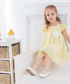 HIER_3500 Flower Girl Dress Two Layered Chiffon Pleated Girls Dress Yellow Party Dress Special Occasion Dress Big Clearance Sale