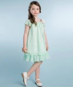 HIER_3500 Flower Girl Dress Two Layered Chiffon Pleated Girls Dress Mint Party Dress Special Occasion Dress Big Clearance Sale