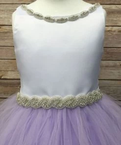 HIER_3500 Big Clearance Sale Flower Girl Dress Satin Dress With Rhinestone Gem Neckline Belt Lilac Party Dress Special Occasion Dress