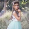 HIER_3500 Big Clearance Sale Flower Girl Dress Satin Dress With Rhinestone Gem Neckline Belt Mint Party Dress Special Occasion Dress