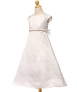 HIER_3500 Big Clearance Sale Flower Girl Dress Satin A Line Dress With Beaded Waist Belt Party Dress Special Occasion Dress