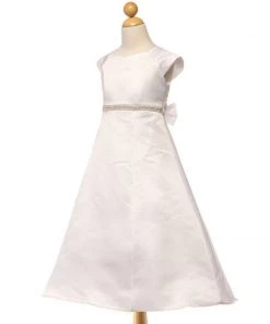 HIER_3500 Big Clearance Sale Flower Girl Dress Satin A Line Dress With Beaded Waist Belt Party Dress Special Occasion Dress