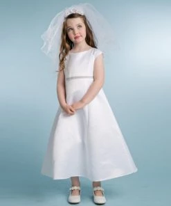 HIER_3500 Big Clearance Sale Flower Girl Dress Satin A Line Dress With Beaded Waist Belt Party Dress Special Occasion Dress