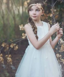 HIER_3500 Big Clearance Sale Flower Girl Dress Jacquard Bodice And Floral Embroidered Tulle Dress White Party Dress Special Occasion Dress